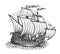 Sketch sailing old ship vector illustration. Sea vessel hand drawn in vintage engraving style