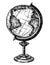 Sketch school globe. Model of Earth.Hand drawn Geography icon. Black and white vector illustration in sketch style