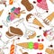 Sketch seamless pattern of colorful ice cream