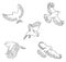 Sketch set of flying birds.