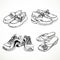 Sketch of shoes for men and women moccasins, sneakers