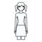 Sketch silhouette of faceless front view woman with skirt and tall pigtails hairstyle