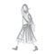 Sketch Silhouette of Hipster Girl with Long Hair in Midi Skirt with Postman Bag. Fashion Vector Illustration