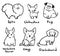 Sketch of six breeds of cute small dogs, vector lineart