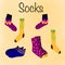 Sketch socks hand-drawn illustration for decorative design. Fashion illustration. Fabric design. Colorful texture. The concept of