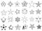 Sketch stars. Doodle star shape, cute hand drawn starburst and rating stars vector set