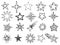 Sketch stars. Grunge star shapes, black hand drawn vector elements for christmas decoration