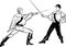 Sketch of steam of fencers battle on a duel