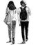 Sketch of students friends couple walking down street