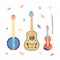 Sketch style acoustic guitar, banjo, violin, fiddle. Hand drawn vector illustration. Elements for Live music festival.