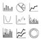 Sketch style icons of business charts and graphs