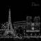 Sketch style poster with Paris symbols and landmarks.Black and white
