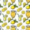 Sketch style seamless pattern of lemon, lemonade, jar and glasses