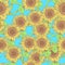 Sketch sunflower, vector vintage seamless pattern