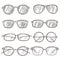 Sketch sunglasses. Hand drawn eyeglass frames, doodle eyewear. Male and female glasses isolated fashion vector vintage