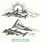 Sketch sunrise mountains engraving drawn vector