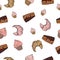 Sketch sweets dessert seamless pattern with