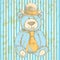 Sketch Teddy bear in hat and cravat, vector background