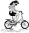 Sketch of teen girl in mask riding a bicycle on summer day