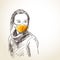 Sketch of teenage girl portrait in orange face mask for Coronavirus protection