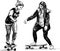 Sketch of teenage girls skateboarding