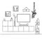 A sketch of a television room. TV furniture, other interior elements. Vector