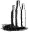 Sketch of three bottles in black and white isolated