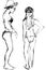 Sketch two girls communicate in a bikini