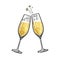 Sketch of two sparkling glasses of champagne Hand drawn vector illustration