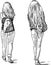 Sketch of two students girls going on a stroll