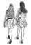 Sketch of two teen girls walking down street on summer day