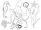 Sketch underwater wildlife set. Hand painted octopus, seahorse, laminaria, starfish and shell isolated on white