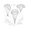 Sketch vector illustration with hand drawn skydivers flying with a paraglider and parachute