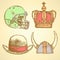 Sketch viking helmet, crown, football helmet and hat