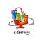 sketch watercolor icon of e-learning, distance education and onl