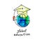 Sketch watercolor icon of global education, distance online lear