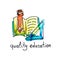 Sketch watercolor icon of quality education, distance education