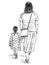 Sketch of a woman with her little daughter going for a walk