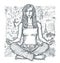 Sketch Woman Meditation In Lotus Pose Against Love Story Background 03