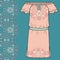 Sketch women\'s summer dress ethnic cross stitch geometric pattern in boho style.