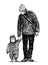 Sketch of a young father with his baby going on a stroll