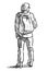 Sketch of young man with backpack standing on street and looking