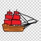 Sketche of ship with RED sails