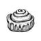 Sketched cinnamon roll illustration. Vector sketch of traditional baked product. Cinnamon bun with cream, sugar, cinnamon drawing