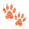 Sketched dog footprints, stylized scratched dog paws, hatched animal steps, trials and traces