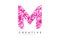 Sketched stylized Letter M with different Pink Lines Pattern Design
