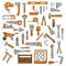 Sketched tools for building, carpentry, shoemaking