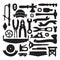 Sketched vector carpenter tools and symbols set