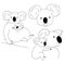 Sketches of cute cartoon koalas with babies on white background. Set of drawn by hand line art of animals. Koala bears vector