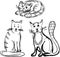 Sketches of funny cartoon domestic cats